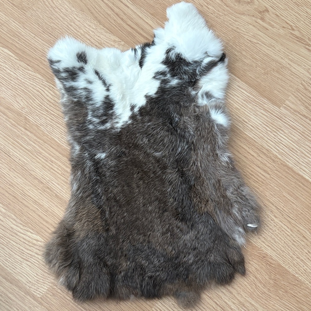 #A64 Brown White Rabbit Fur Pelt Craft Supply